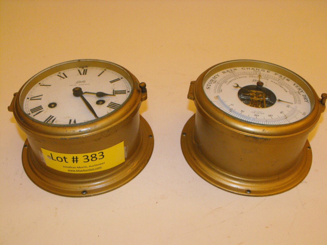 Ships Clock & Barometer: Schalz, approx 6 1/2" diameter each