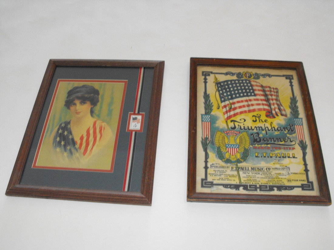 Americana Pictures: July 4th 1960 4 cent stamp & "The Triumphant Banner" w/ 45 Star Flag