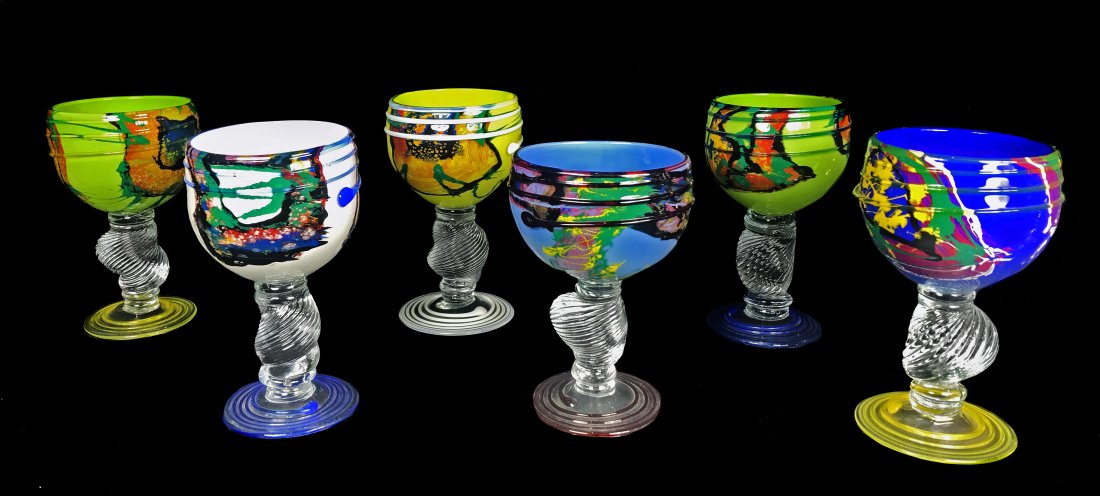 SIX VINTAGE MURANO ITALIAN ART GLASS WATER GOBLETS (1 of 10)