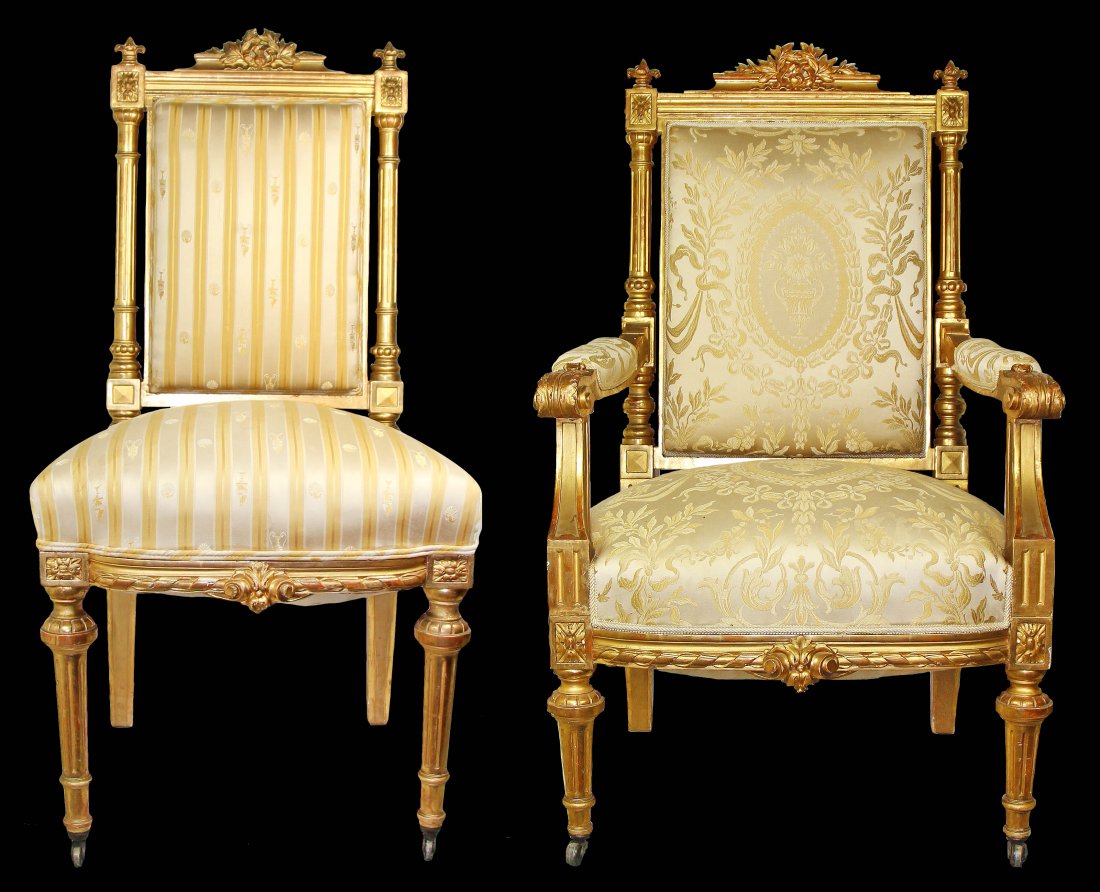 FINE SET OF TEN LOUIS XVI STYLE GILTWOOD DINING CHAIRS (1 of 10)
