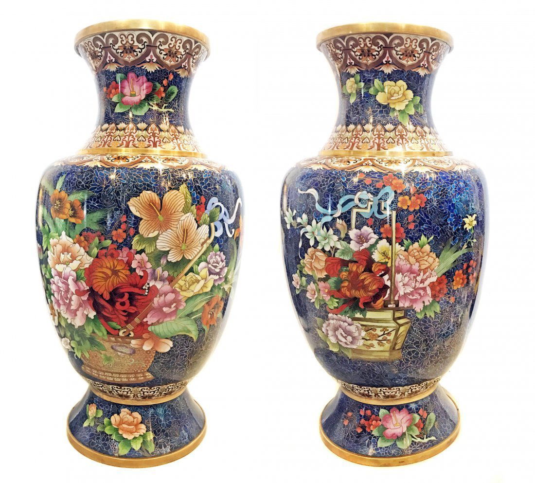 A PAIR OF LARGE CLOISONNE ENAMEL VASES, CHINESE (1 of 1)