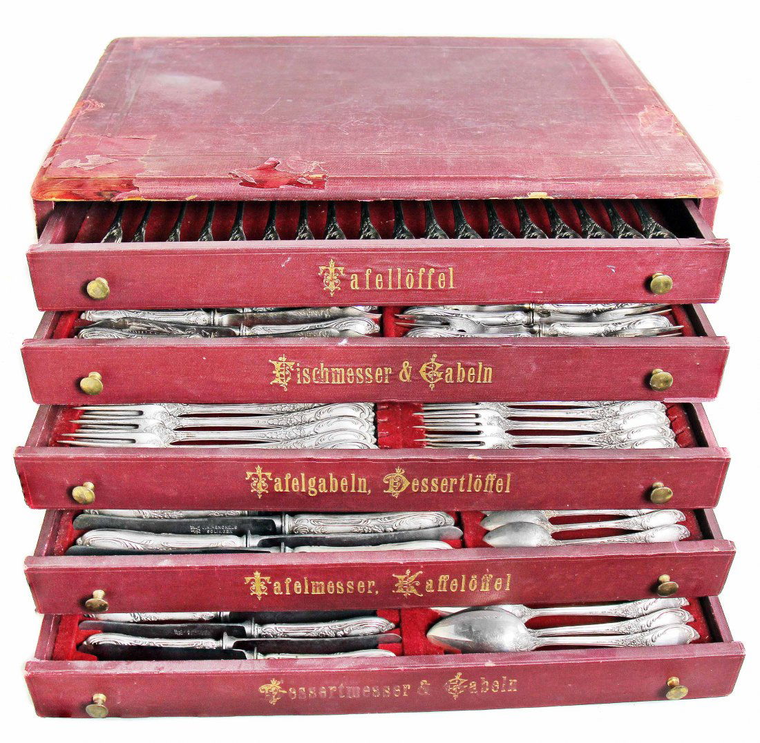 EXTENSIVE GERMAN .800 SILVER FLATWARE SERVICE FOR 18 (1 of 10)