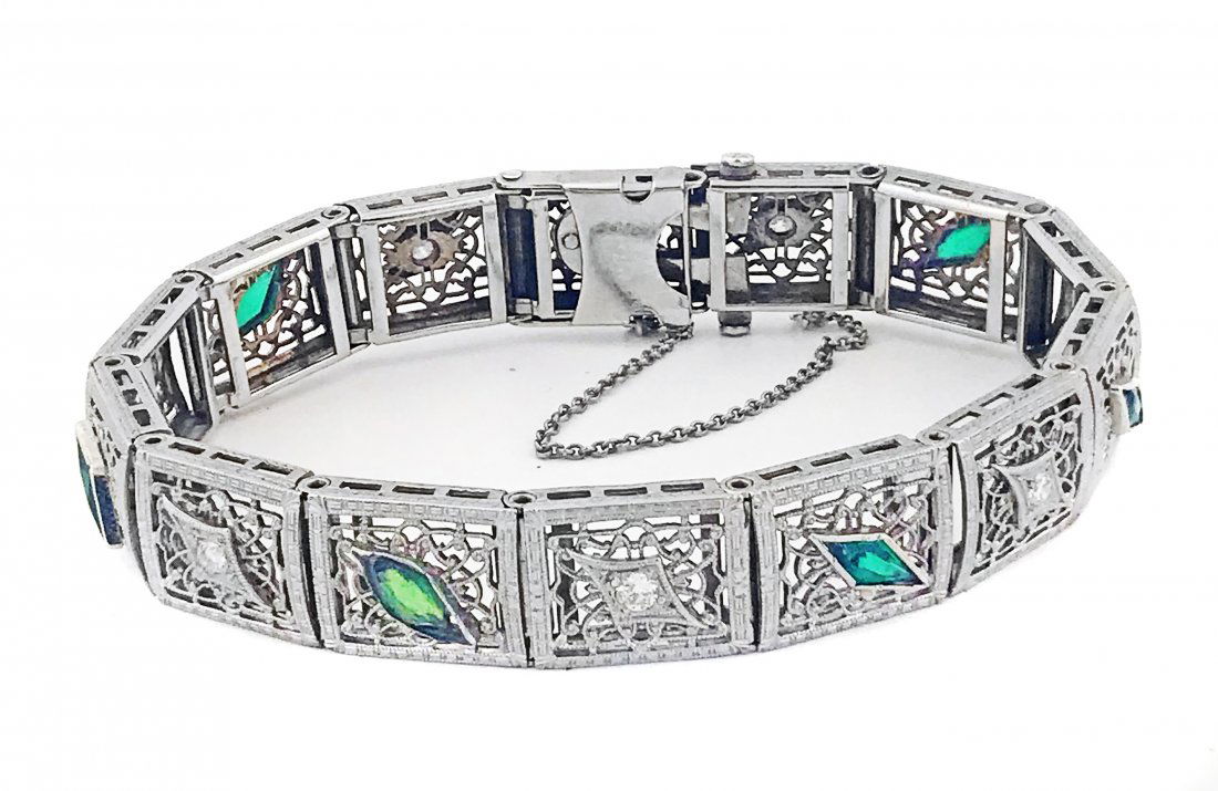 WHITE GOLD COLORED STONE AND DIAMOND BRACELET (1 of 1)