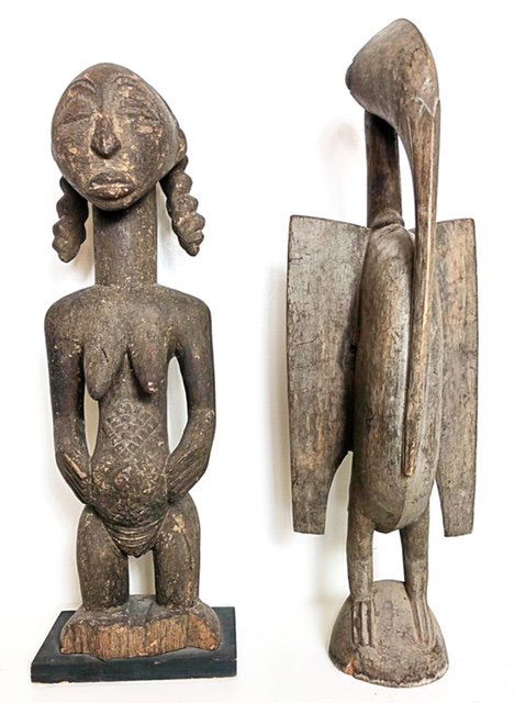 AFRICAN WOOD FEMALE FIGURE & A ZOOMORPHIC IBIS (1 of 12)