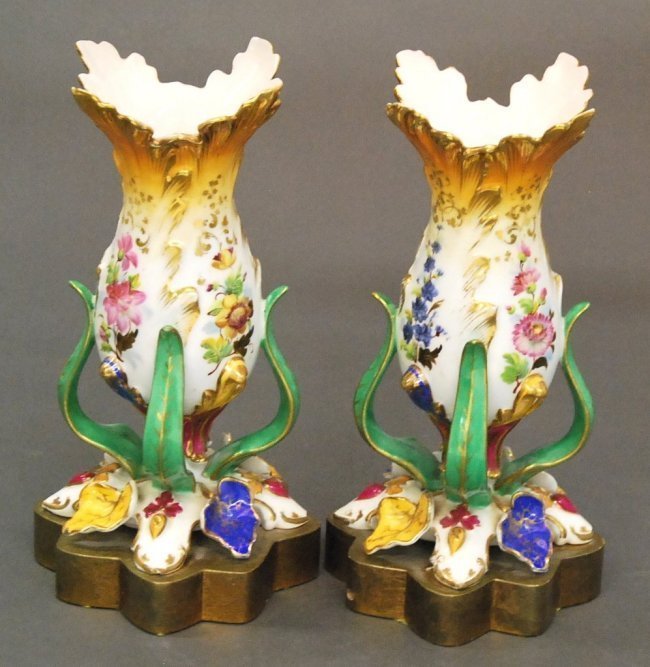 PAIR CONTINENTAL FLORAL FORM PORCELAIN VASES (1 of 3)