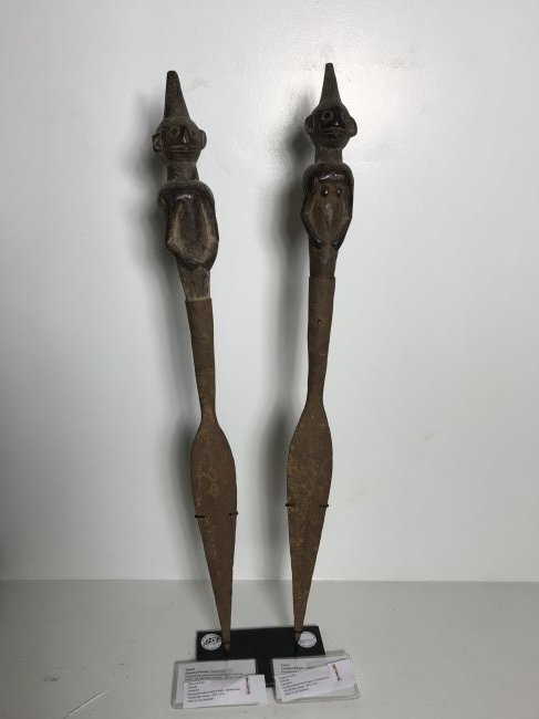 STYLE OF CHAMBA PEOPLE REPUBLIC OF CAMEROON: Property of Lynn University to benefit their Library Renovation Fund CHAMBA PEOPLE REPUBLIC OF CAMEROON Ceremonial Male Ancestral Totem Carved wood, top hand in simple form of male torso of dark brown