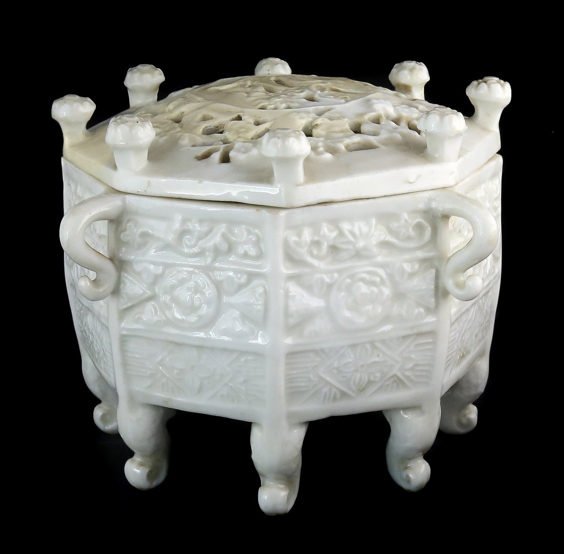 BLANC-DE-CHINE `MARCO POLO' OCTAGONAL CENSER, CHINESE (1 of 4)
