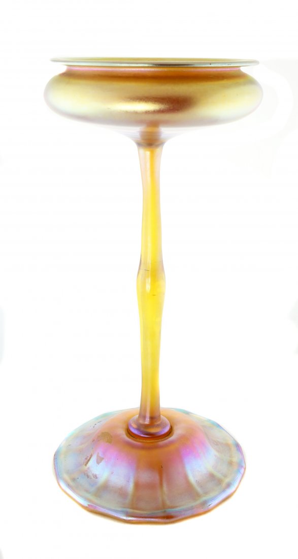 A Tiffany Studios Gold Favrile Glass Vase: Property of A Palm Beach Gentleman A Tiffany Studios Gold Favrile Glass Vase Circa 1906 the vase inscribed L.C. Tiffany Favrile Height 10 3/4 in.