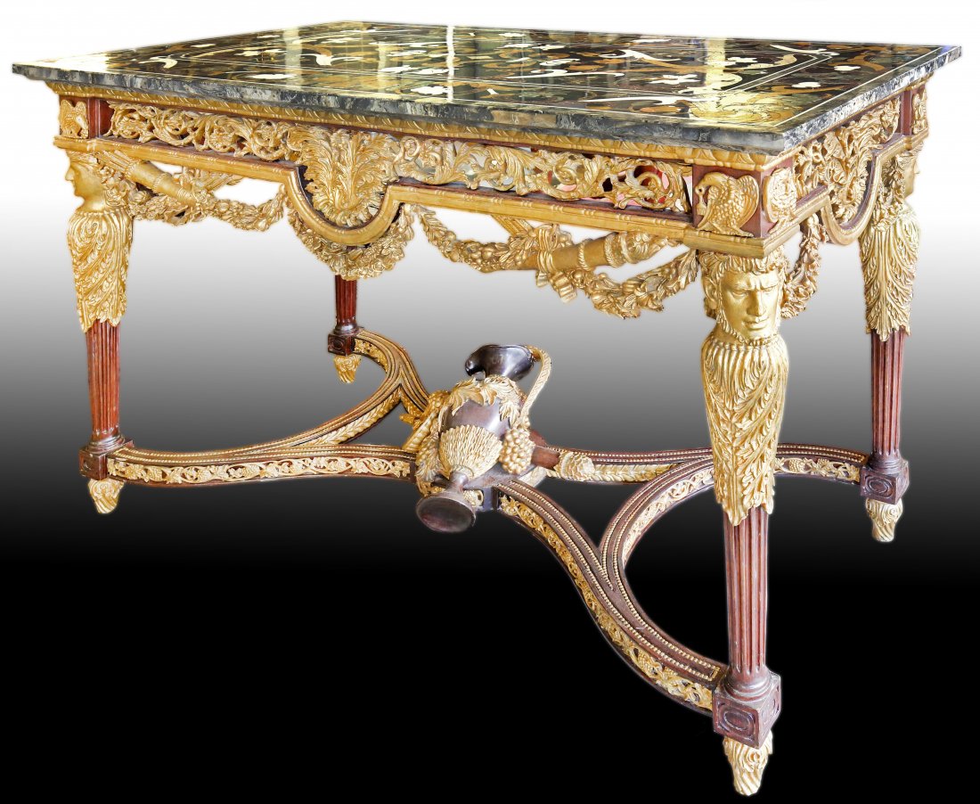 CENTER TABLE SURMOUNTED BY A PIETRE DURA MARBLE TOP (1 of 1)