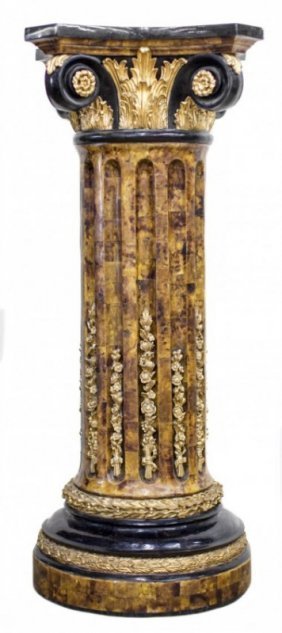 FAUX CATÂ’S EYE, EBONIZED & GILT WOOD PEDESTAL (1 of 1)