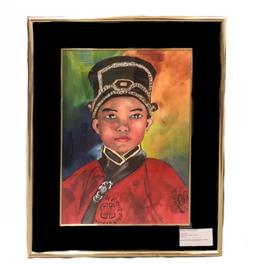 BERNARD COHEN, (American), watercolor on paper: Property of Lynn University, Sold to Benefit the Library Renovation Fund No Minimum, No Reserve BERNARD COHEN, (American) Asian Figure 21 signed Bernard L.Colen '92 watercolor on paper Frame Height 27