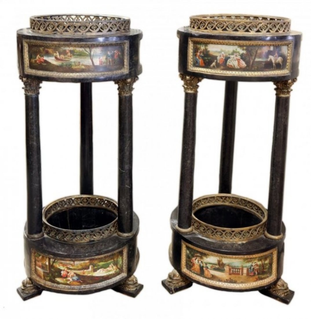 A PAIR OF NEOCLASSICAL STYLE MARBLE INLAID  PLANTERS (1 of 9)