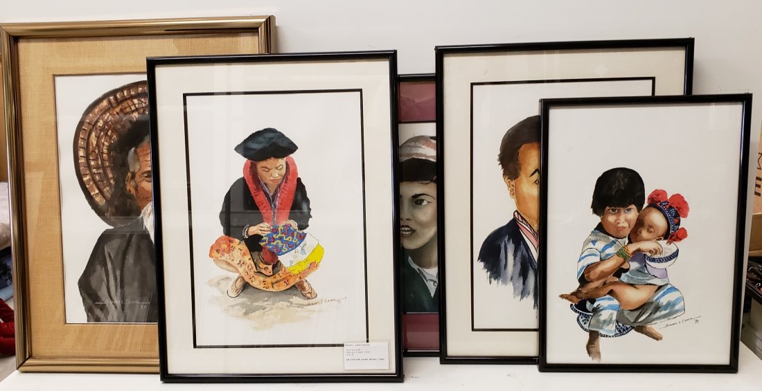 BERNARD COHEN, FIVE ASIAN PORTRAITS, WATERCOLOR / PAPER: Property of Lynn University, Sold to Benefit the Library Renovation Fund