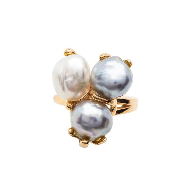 14kt Gold & Pearl Ring, Set with Three Irregular Pearls (1 of 2)