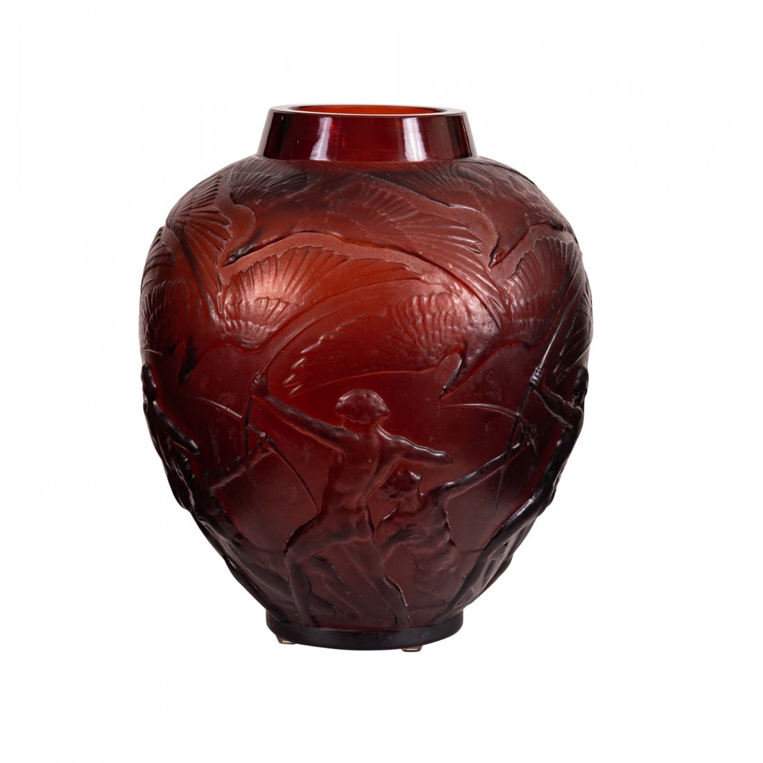 René Lalique (1860-1945) "Archers" Amber Glass Vase (1 of 2)