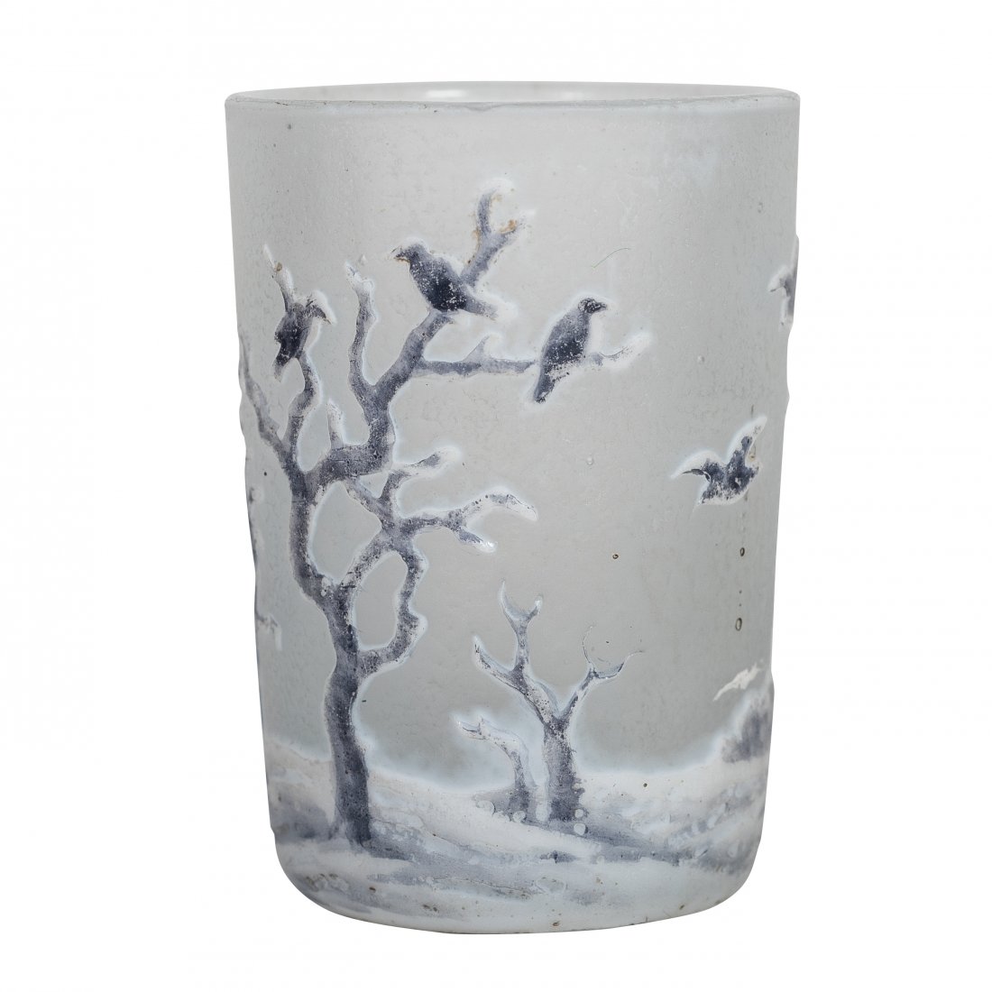 Daum Nancy Cameo and Enamel "Crow" Glass Cup (1 of 2)