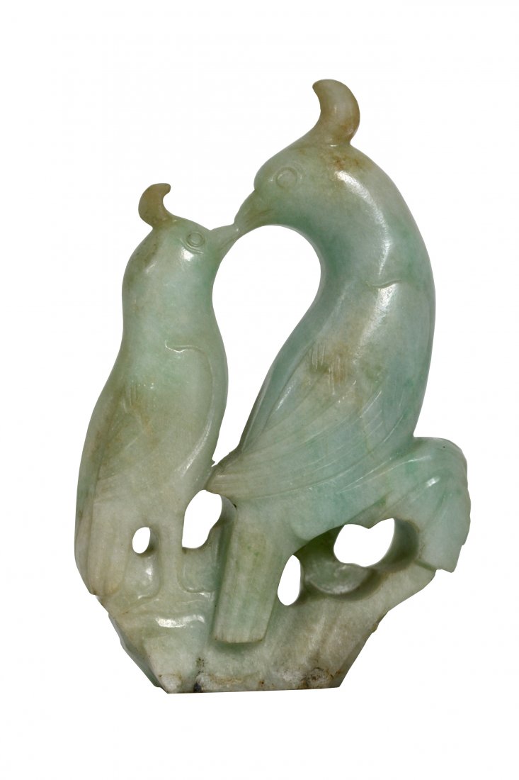 A Pale Green Jade Bird Group Chinese (1 of 4)