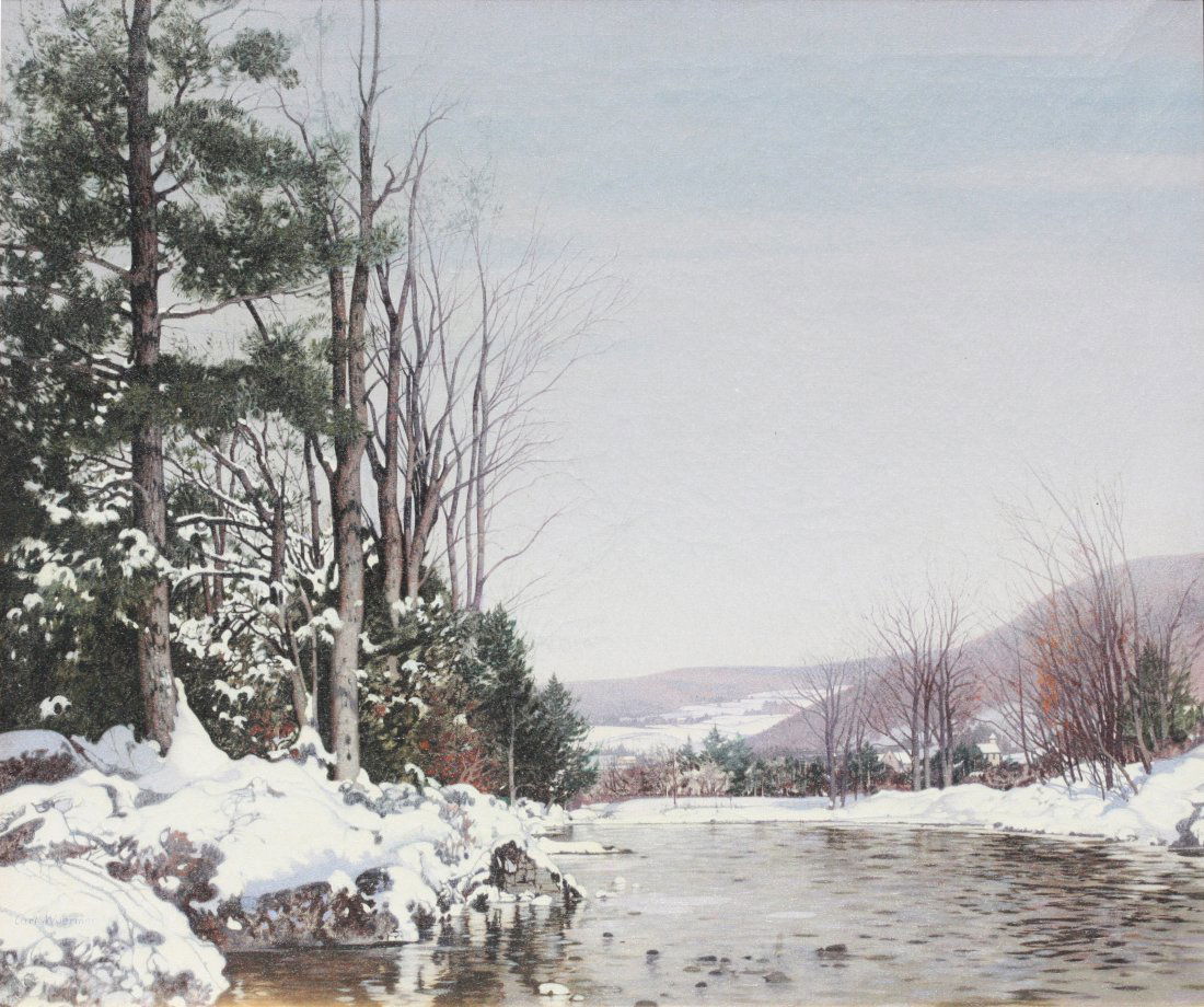 Carl WUERMER (1900-1982) "The Wintry River" Oil on Canvas (1 of 6)
