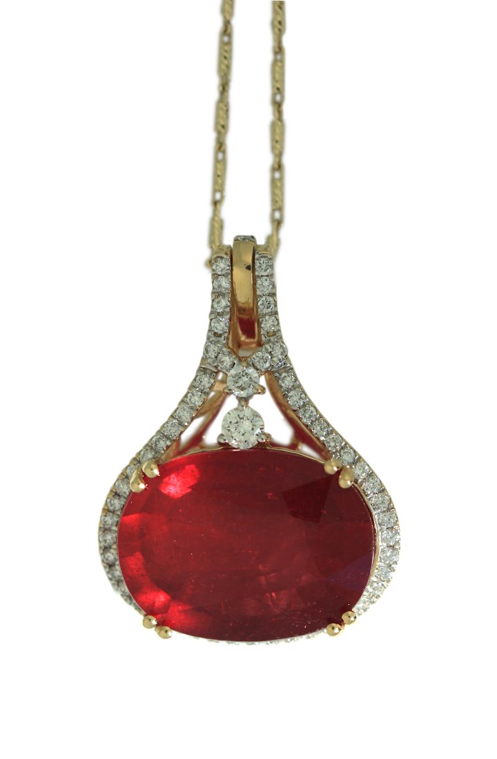 18K Yellow Gold Ruby and Diamond Pendant (1 of 5)