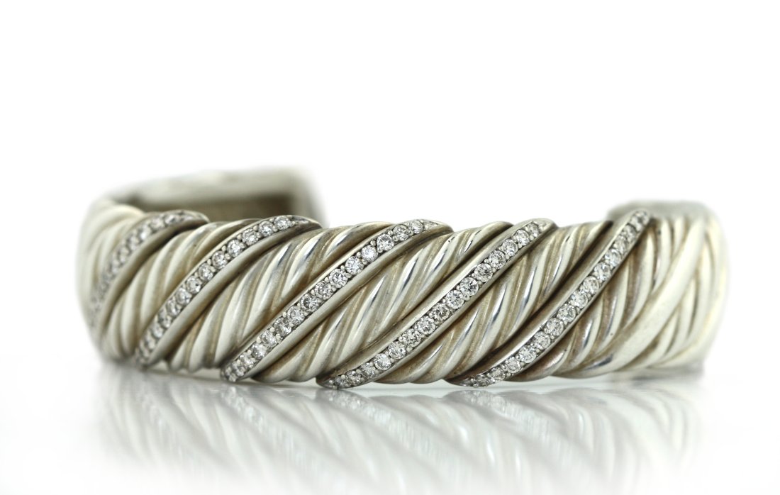 David Yurman Sterling Silver and Diamond Cuff Bracelet (1 of 7)