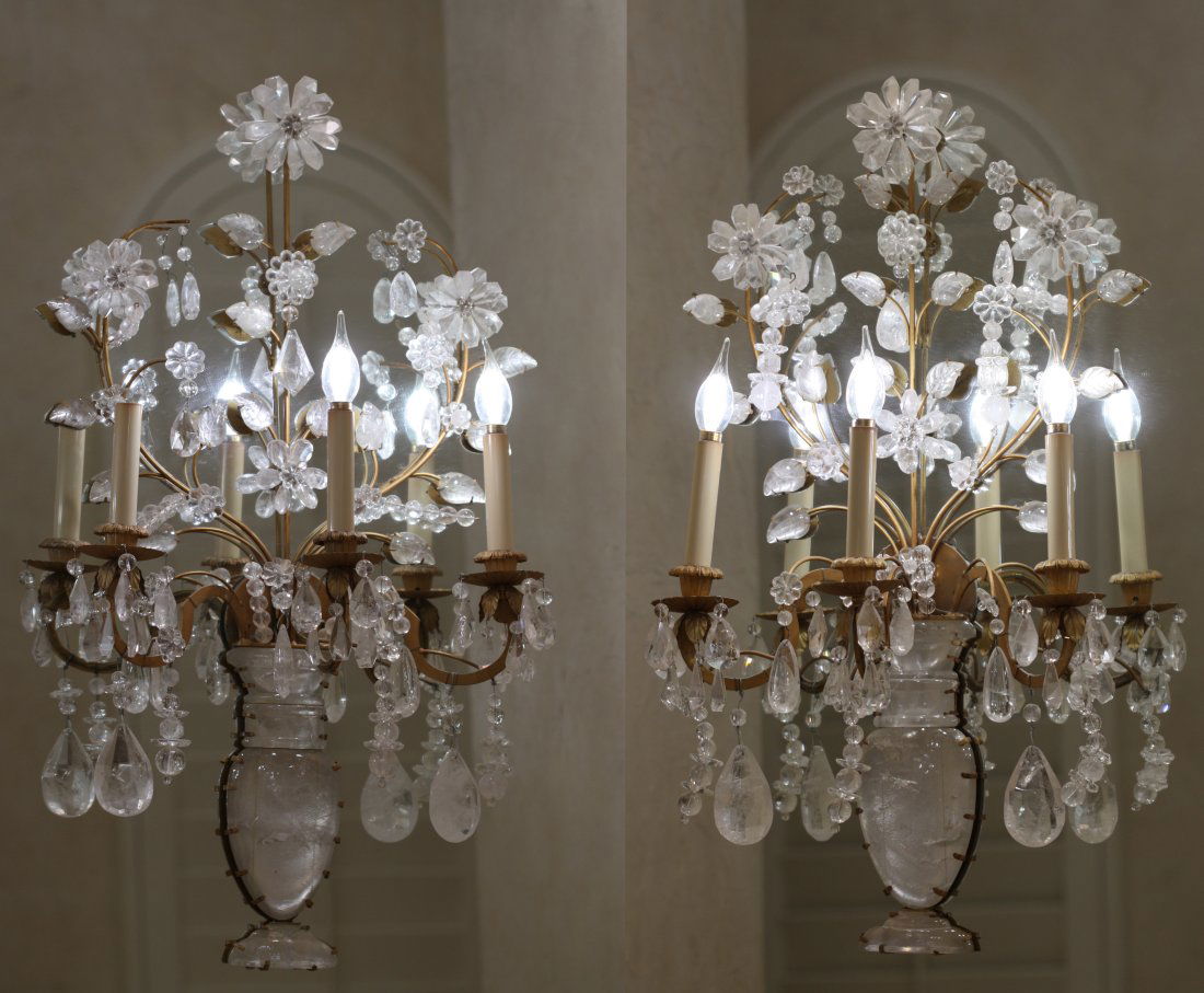 Pr. Impressive Italian Gilt-Metal & Rock Crystal Wall-Lights (1 of 8)