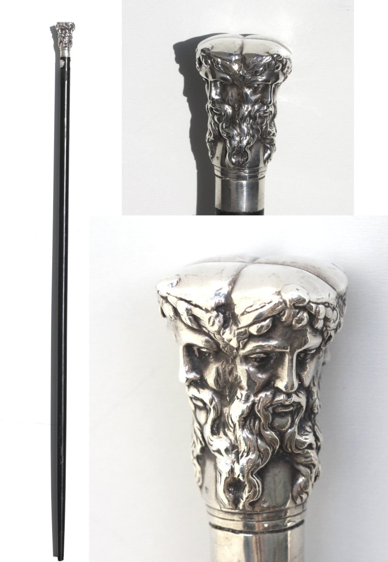 Continental Silver-Mounted Ebonized Gentlemens Walking Stick. (1 of 5)