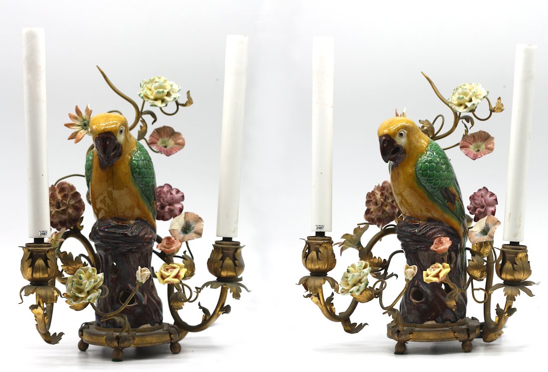 Pair of French Gilt Bronze Mounted Earthenware Two-Light Candelabra (1 of 2)