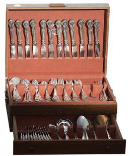 Gorham Sterling Silver Ninety-One Piece Flatware Service: Gorham Sterling Silver Ninety-One Piece Flatware Service. Marked Gorham, Sterling, Pat. in the English Gadroon pattern. The handle with a gadrooned tread and a stylized shell, comprised of, twelve din