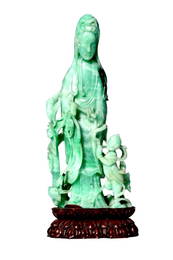 Fine Chinese Transparent Emerald and Pale Green Jadeite Quanyin