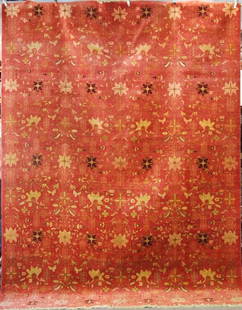 Pakistan Lahore Carpet: Pakistan Lahore Carpet The Thick piled overall orange field decorated with scattered stylized foliage. 12 ft 4 in. by 9 ft. (375.92 x 274.32 cm.)