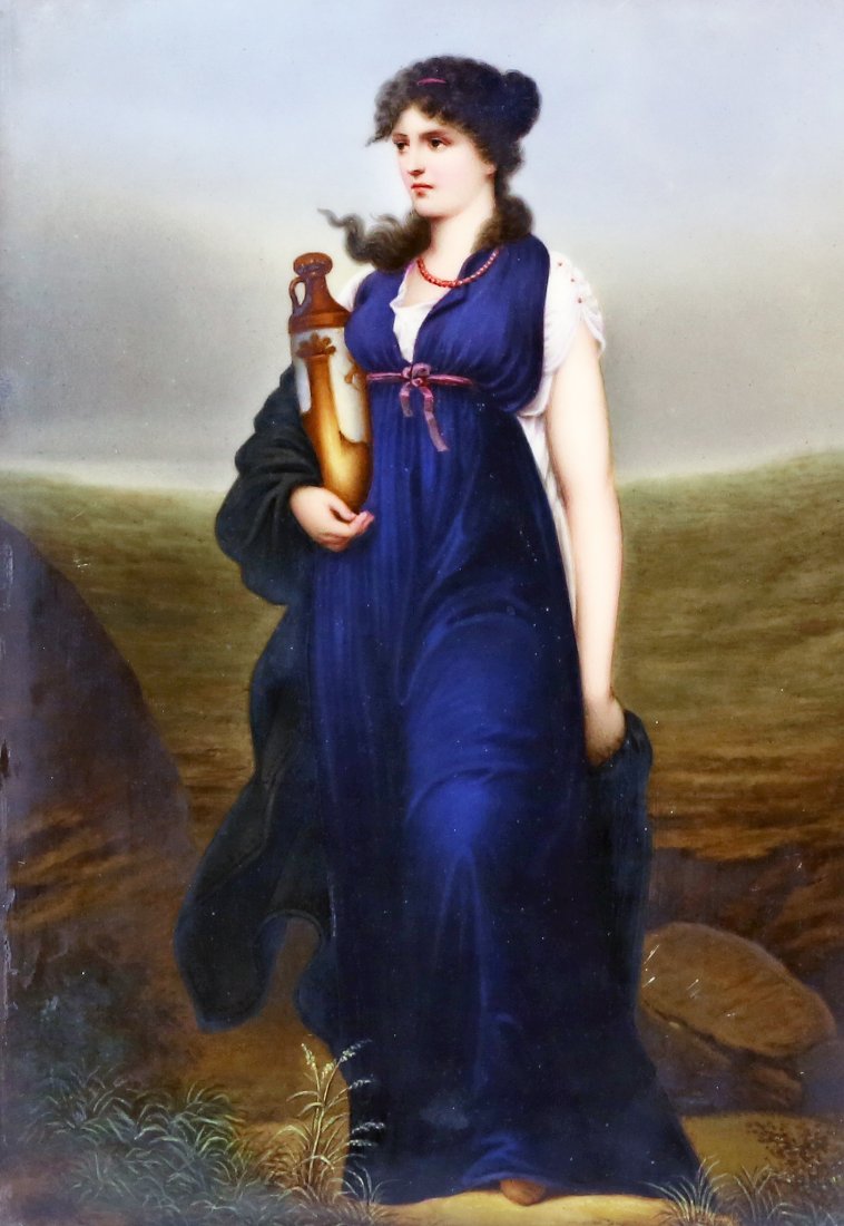 BERLIN (KPM) PORCELAIN PLAQUE: BERLIN (KPM) PORCELAIN PLAQUE Late 19th Century. Impressed with a sceptre and KPM en verso. Painted possibly with Antigone, in a gilt frame. Measuring 9 1/4 by 6 inches.