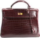 Fine Hermes 35 Bordeaux Porous Crocodile Kelly Bag, 1998, Stamped B