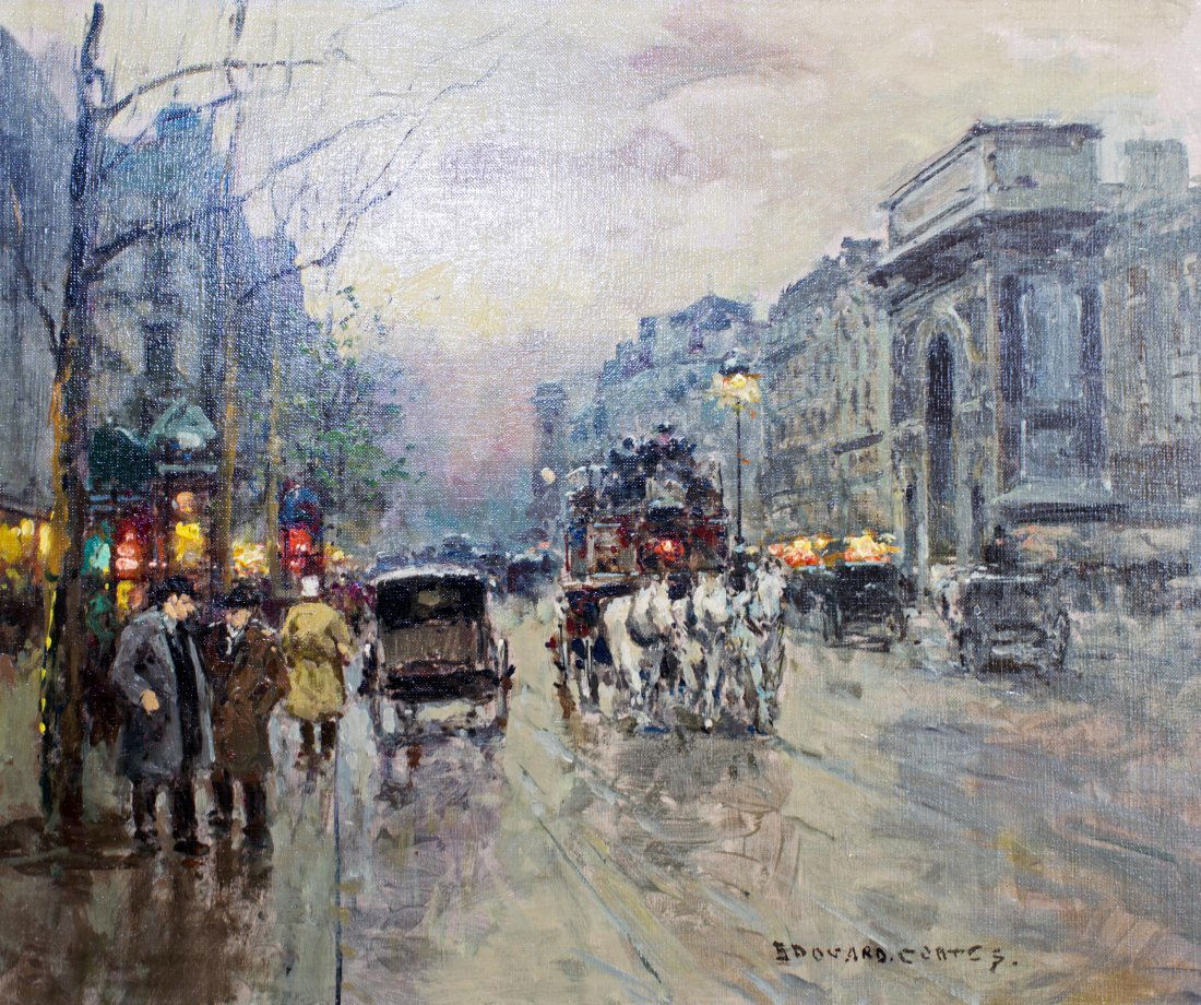 EDOUARD LEON CORTES (French 1882-1969): PROPERTY OF A PALM BEACH LADY: EDOUARD LEON CORTES (French 1882-1969) "Porte Sain-Denis" signed Édouard Cortès l/r. Oil on canvas. Measuring 21 /2 by 25 inches. Provenance: Wally Findlay Galleries