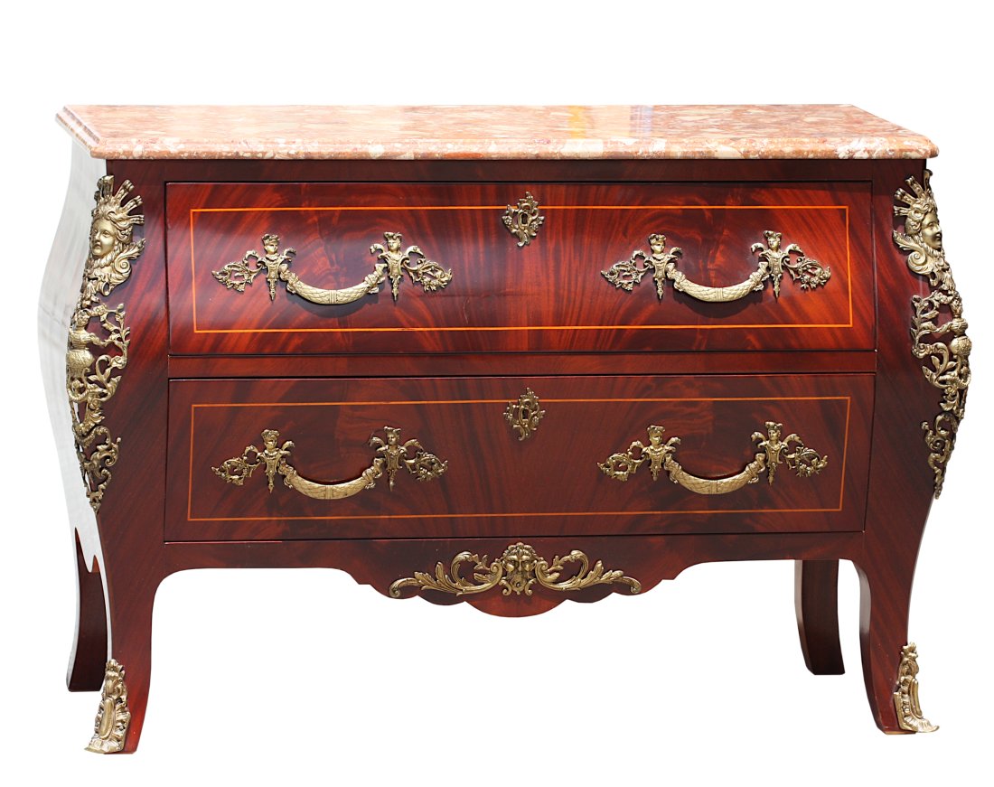 Louis XV Style Bronze Mounted Mahogany Marble Top Commode (1 of 12)