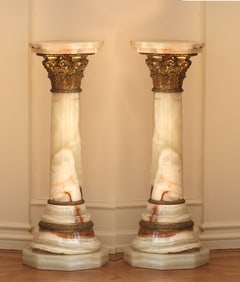 Good Pair of Bronze Mounted Onyx Columnar Pedestals