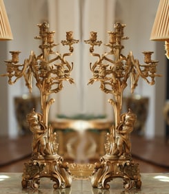 Pair of Louis XV Style Gilt Bronze Six-Light Candelabra