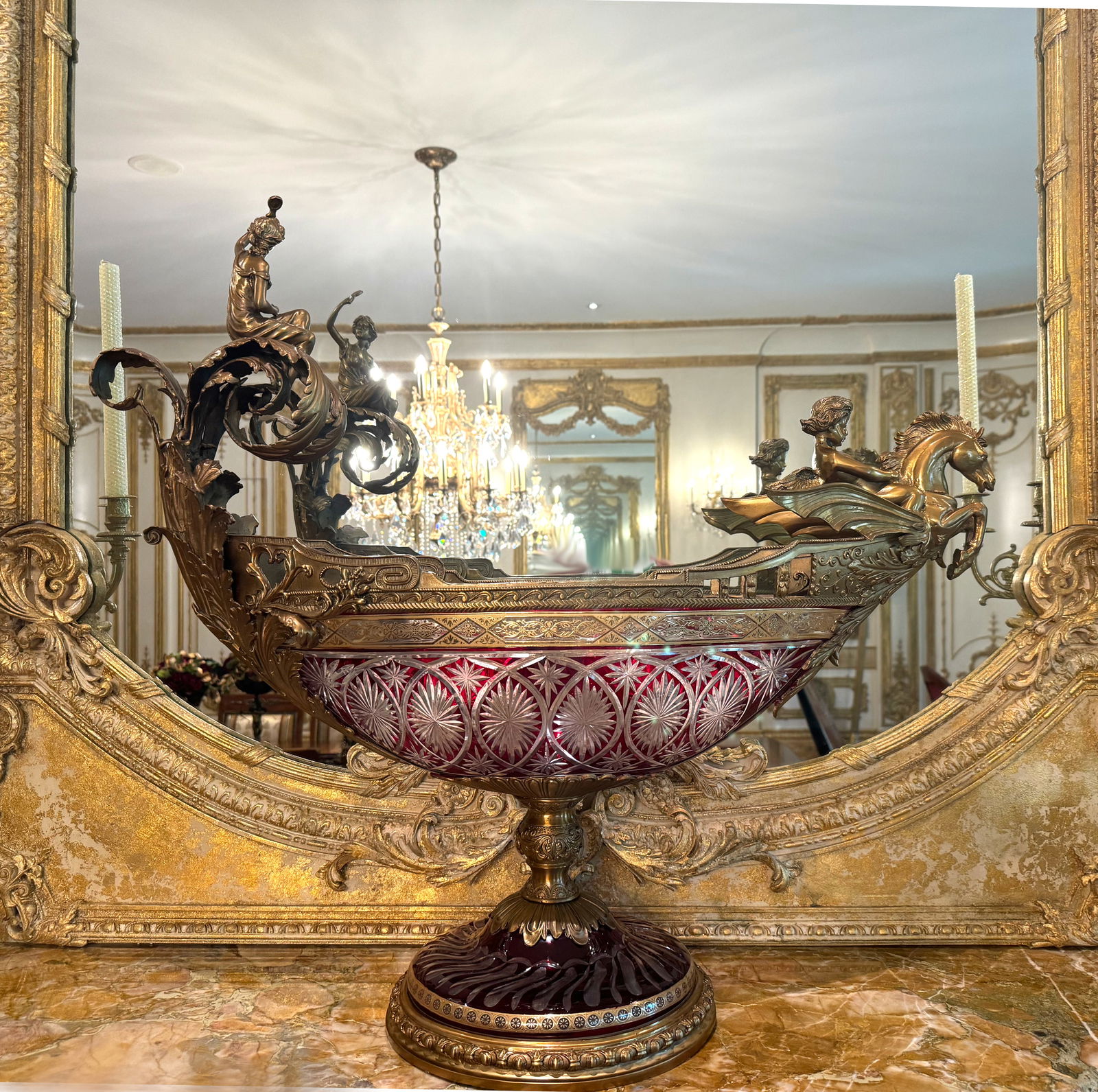 Continental Gilt Bronze and Cut Ruby Glass Centerpiece (1 of 8)