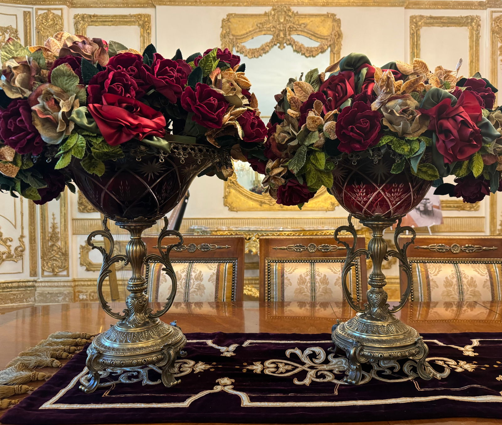 Pair of Continental Bronze and Cut Ruby Glass Compotes (1 of 10)