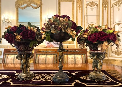 Suite of Continental Bronze and Cut Ruby Glass Centerpieces