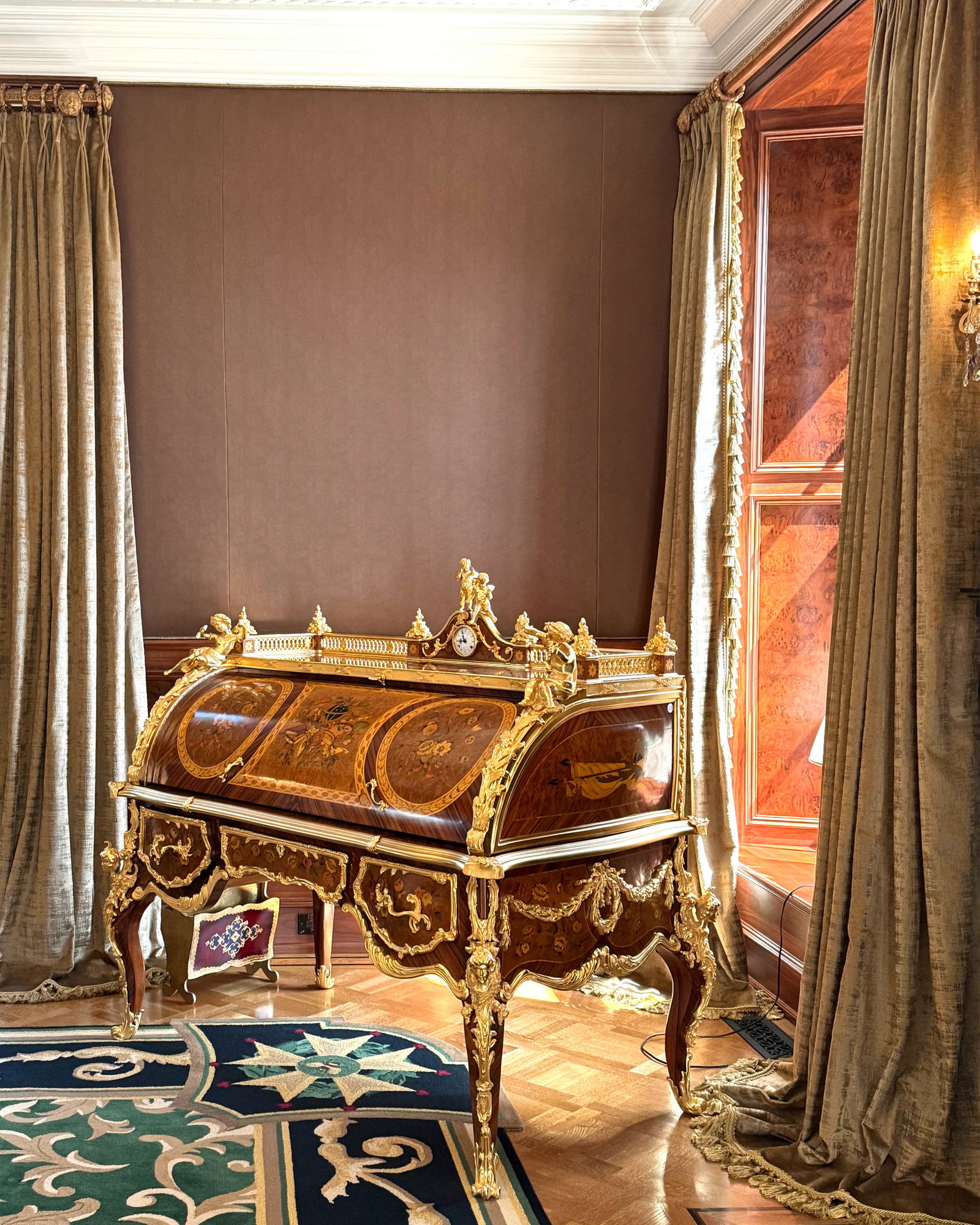 Impressive Louis XV Style Gilt Bronze Various Wood Bureau Cylinder (1 of 17)