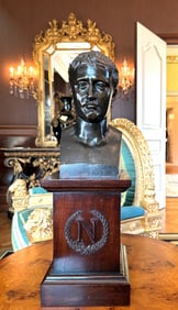 French Patinated Bronze Bust of Napoleon, atop a Wood Pedestal