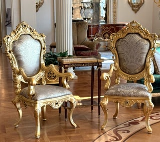 Pair of Italian Rococo Style Giltwood Armchairs