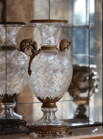 Large Bronze Mounted Cut-Colorless Glass Vase