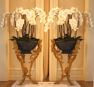 Pair of Gilt Bronze & Sodalite Veneered Planters