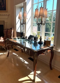Louis XV Style Leather-Inset Bronze Mounted Kingwood Bureau Plat