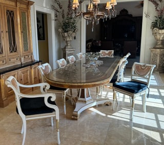 English Pedestal Table and Set of Ten Chairs