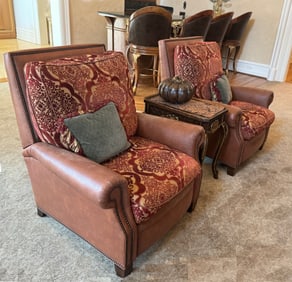 Pair of Oversized Cut Velvet and Leather Club Chairs