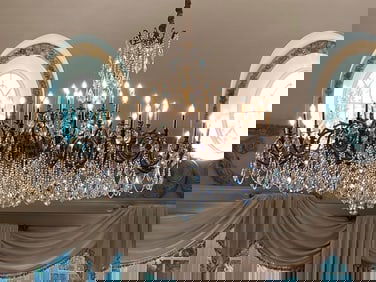 Unusually Large Bronze and Cut-Glass Thirty-Two Light Chandelier