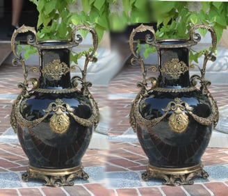 Large Pair of Bronze Mounted Porcelain Vases