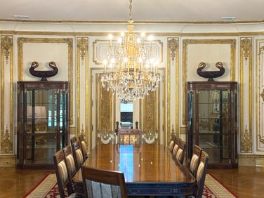 Pair of Neoclassical Style Inlaid Mahogany Display Cabinets